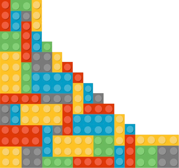Stacked, colorful blocks.