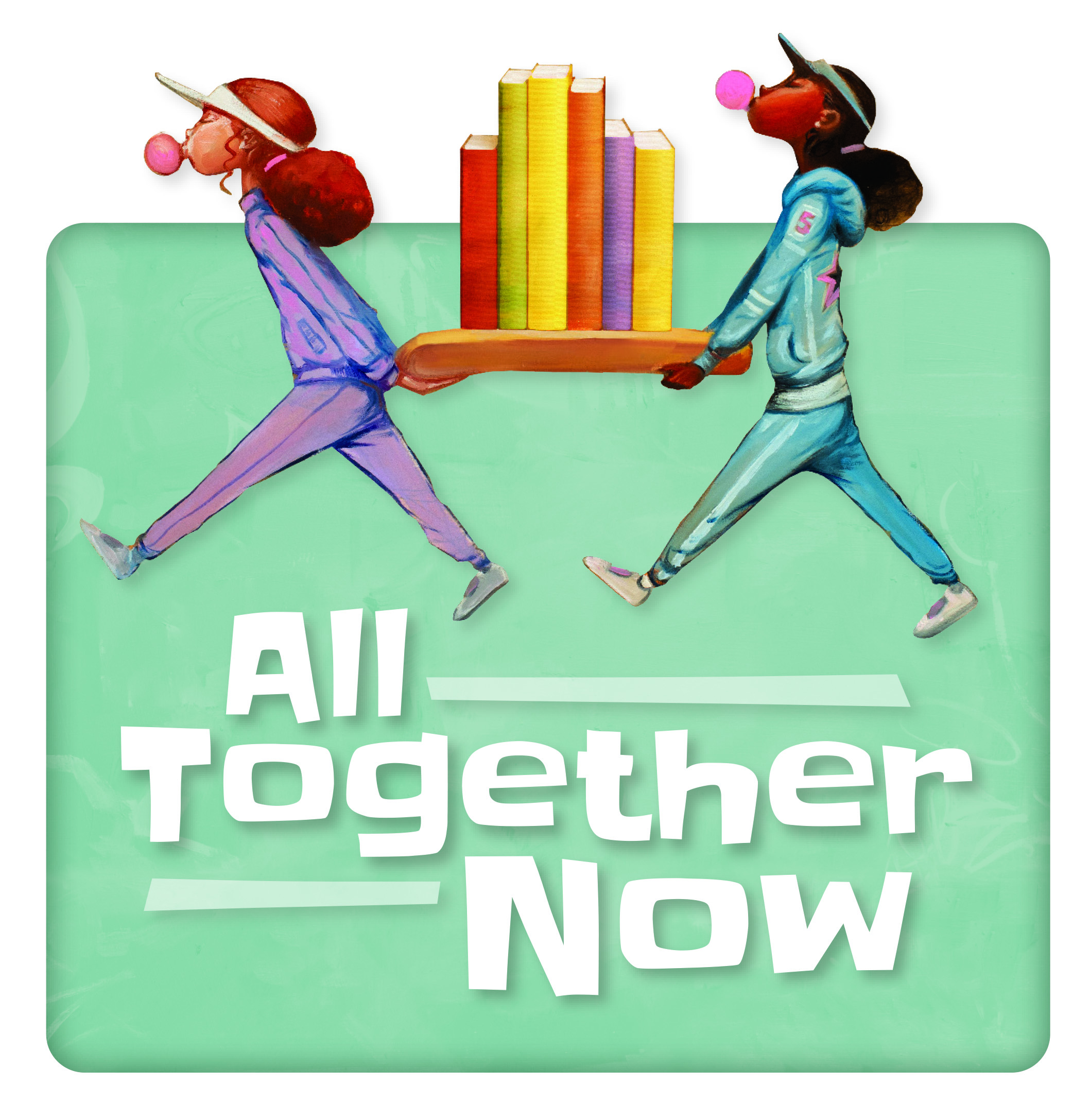 All Together Now logo with words and image of girls carrying books together.