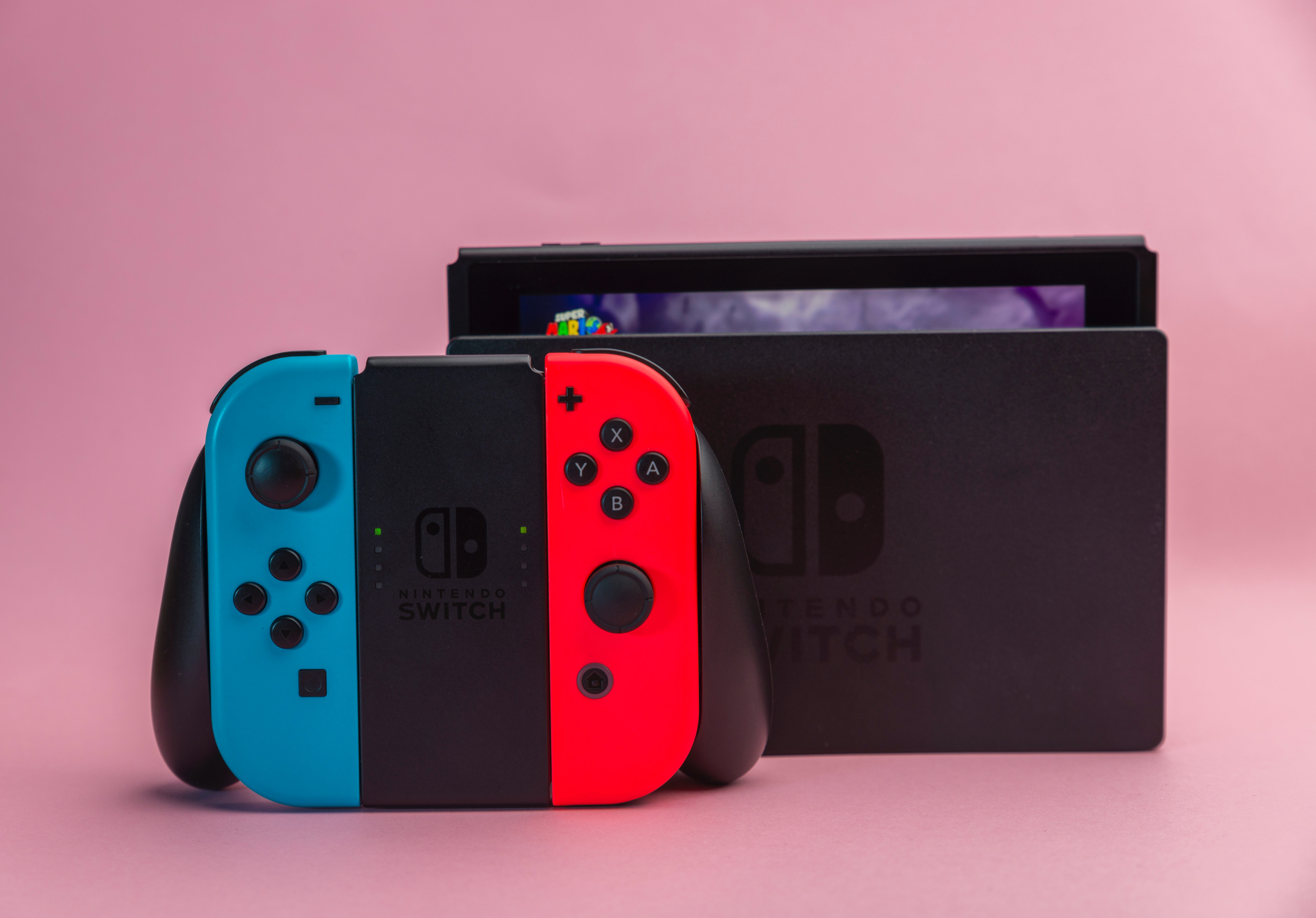 A blue and red Nintendo Switch.