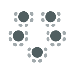 Circular tables and chairs arranged