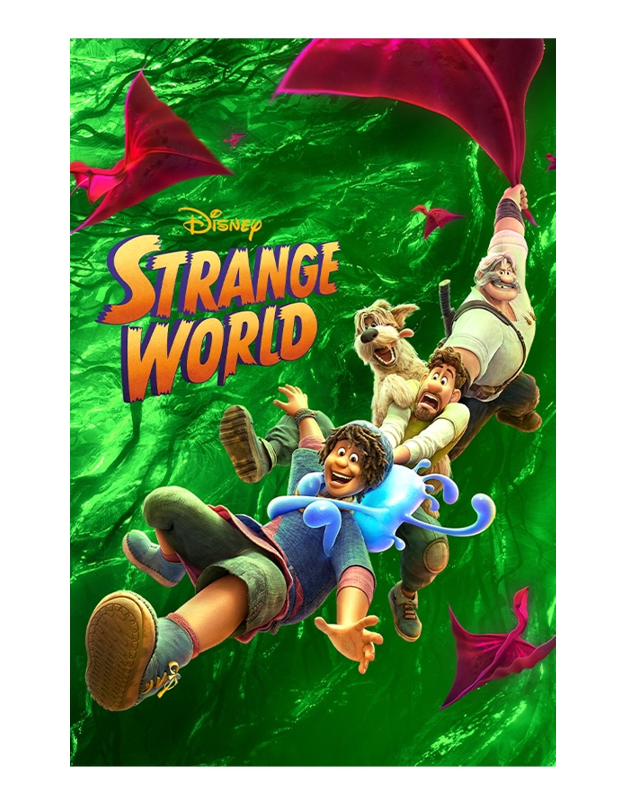 Movie poster showing characters holding onto a purple creature above a sea of green slime.
