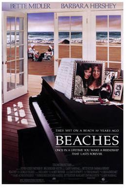 Beaches movie poster showing a piano with a picture of the main characters.