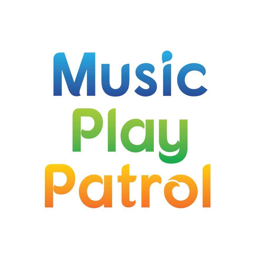"Music Play Patrol" written in blue, green and orange text.