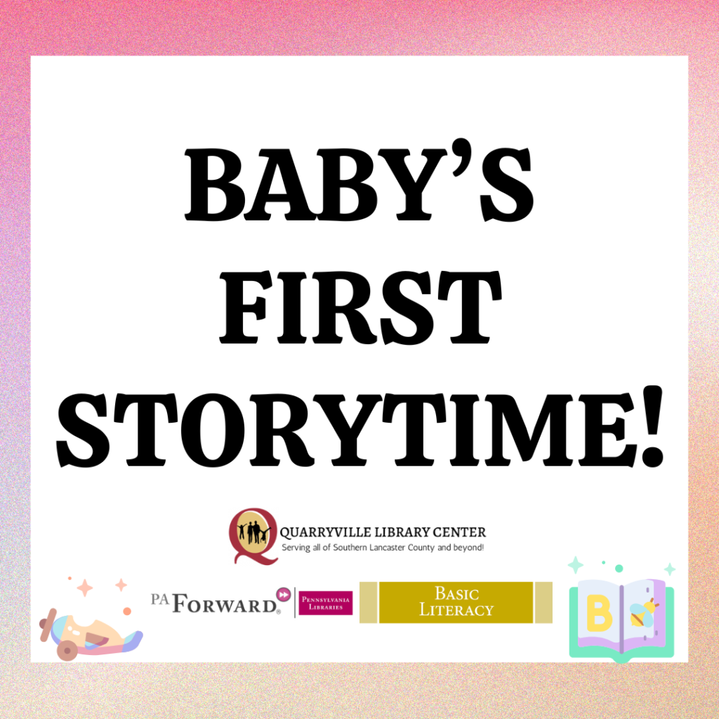 baby's first storytime with library and pa forward logos