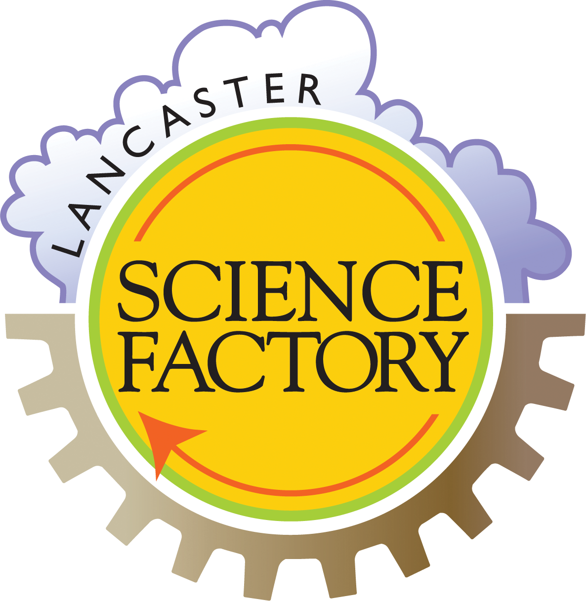Science Factory logo of a gear with the museum's name.