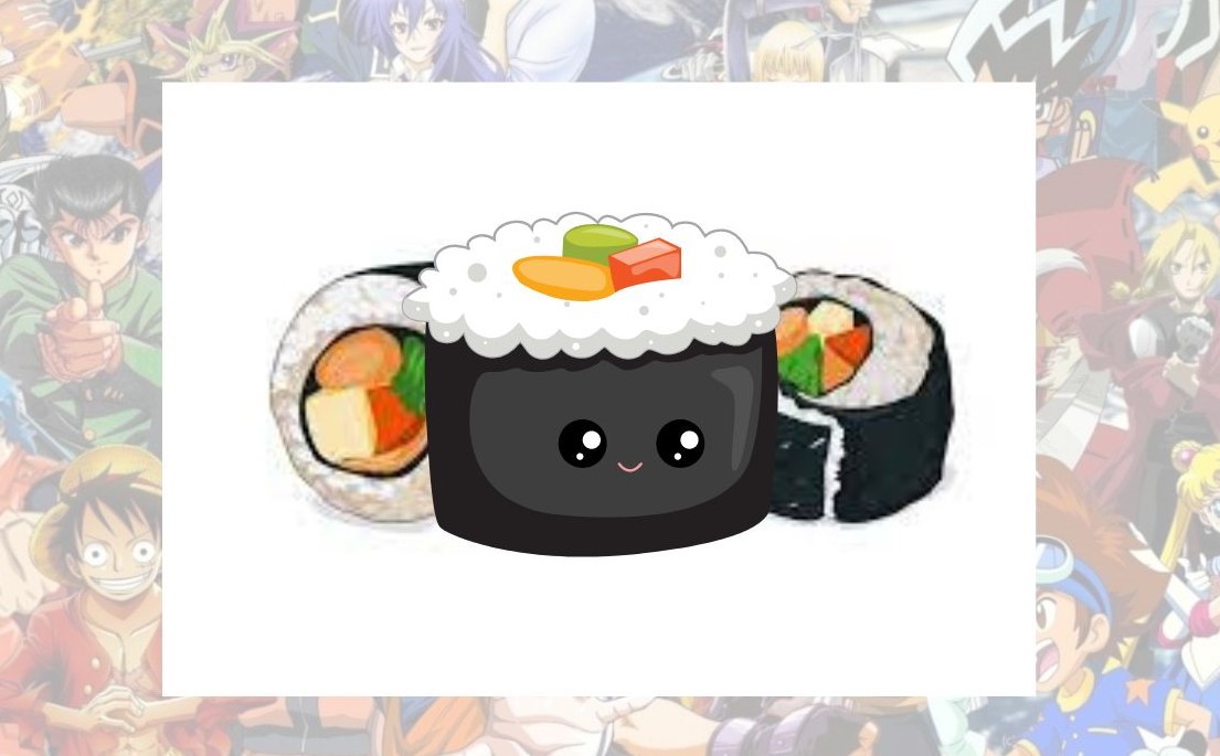 Sushi drawn in anime style.