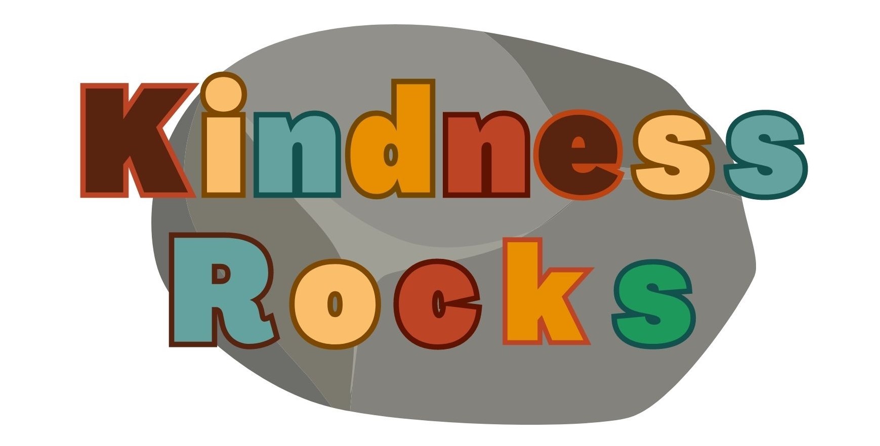 "Kindness Rocks" spelled out in colorful letters over a gray rock.