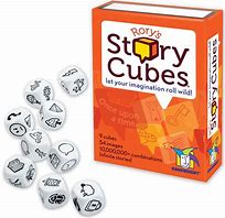 Orange box "Story Cubes" with 9 dice with picture on each side