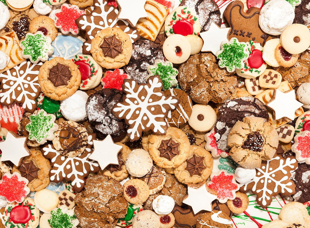 A large variety of holiday cookies.