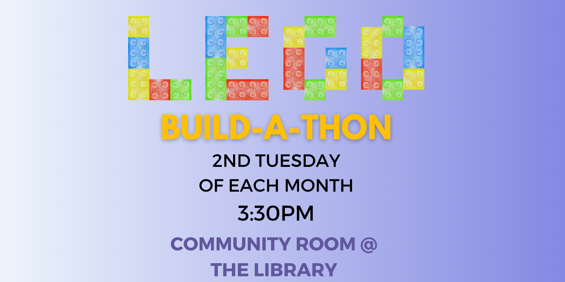 Lego Build-A-Thon 2nd Tuesdays at 3:30pm