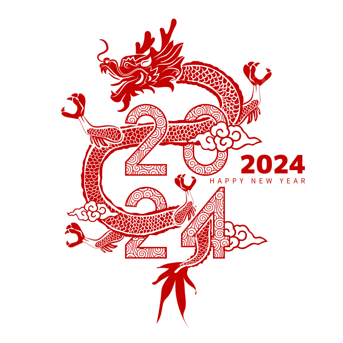 Red dragon entwined in "2024".