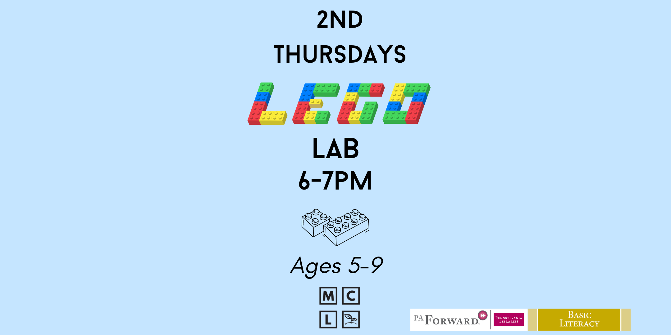 Lego Lab 2nd Thursdays at 6pm for ages 5-9
