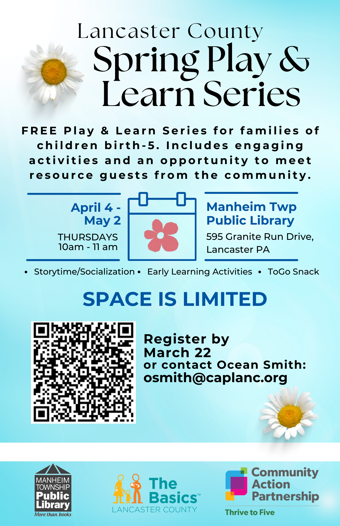 Poster for Spring Play & Learn series, text is repeated in event description.