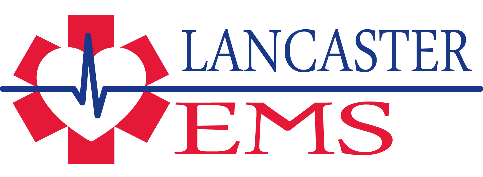 Lancaster EMS logo features blue and red lettering