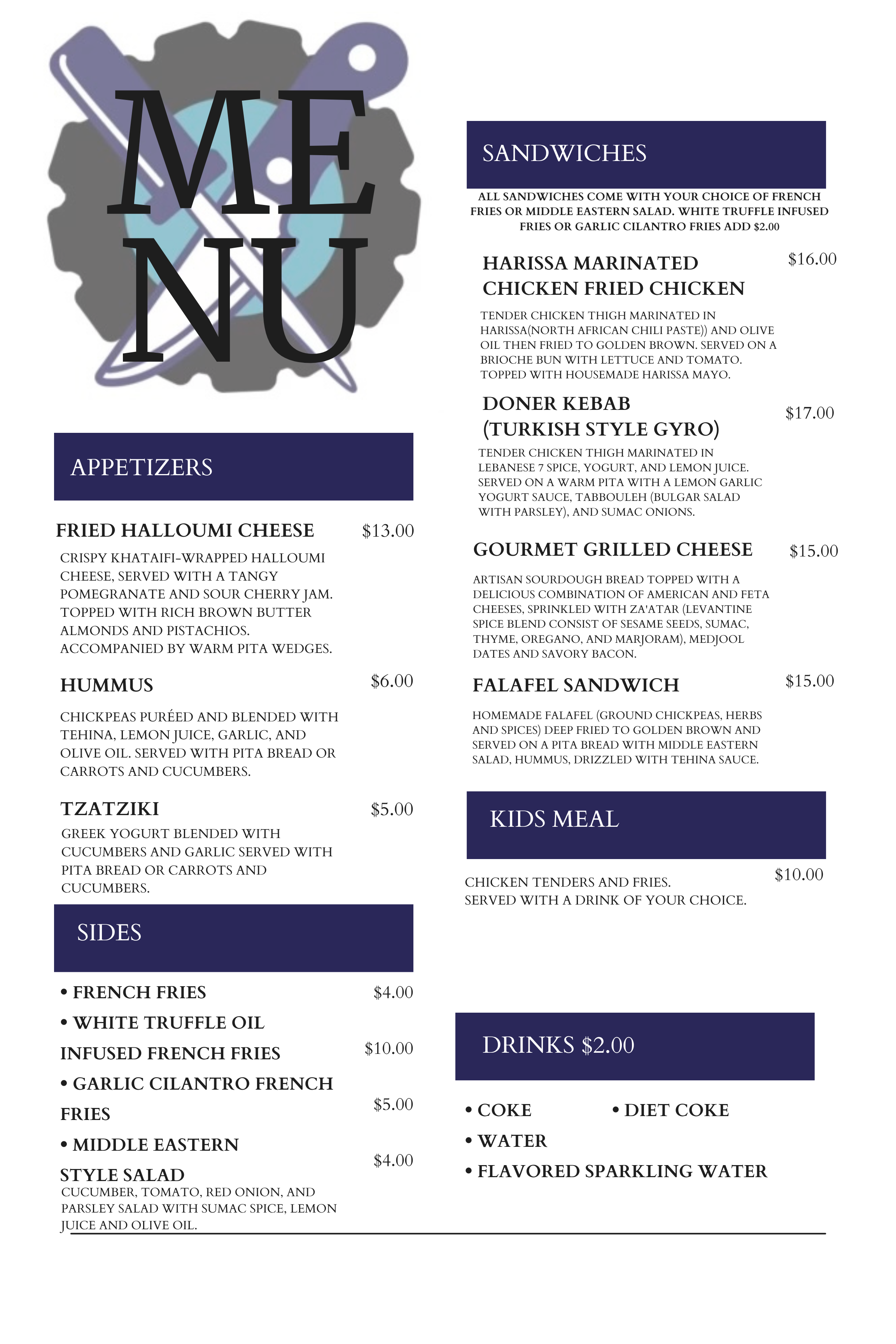 menu of Traveling J's