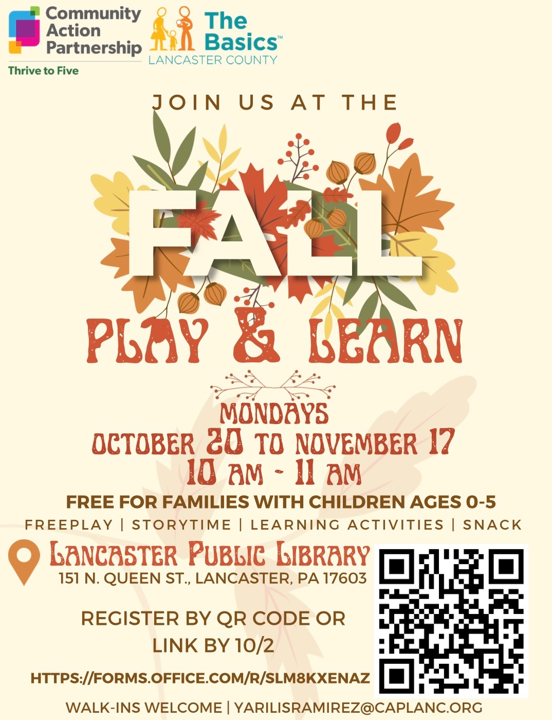 CAP fall play and learn 2025 English flyer