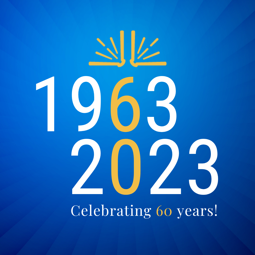 blue burst background with 1963-2023 in foreground
