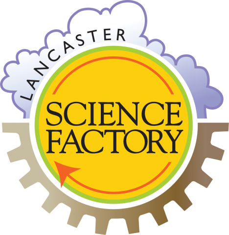 Science Factory logo of a gear with the museum's name.