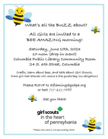 Girl Scouts recruiting flyer, includes bees in the image. 