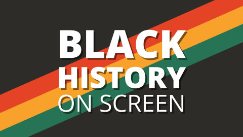 Words black history on screen over red, yellow, and green lines