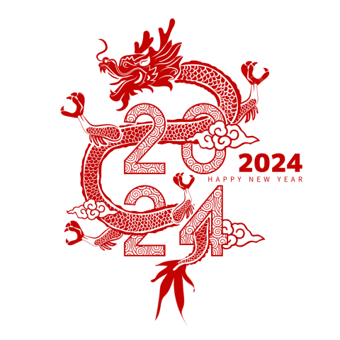 Red dragon entwined in "2024".