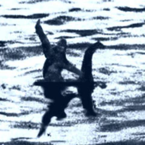 Bigfoot riding Nessie.