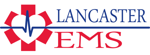 Lancaster EMS logo features blue and red lettering