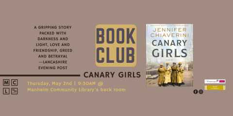 Book Club Thursday, May 2nd at 9:30am in the back room of the library.
