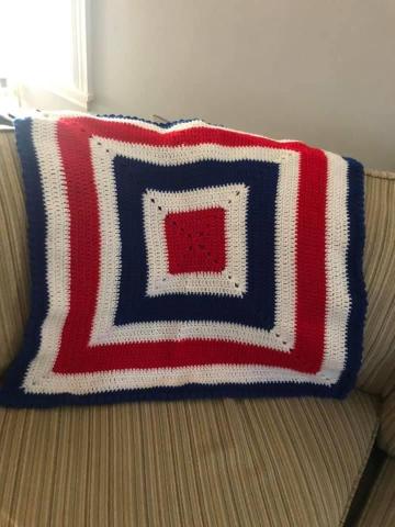 Crocheted blanket red/white/blue