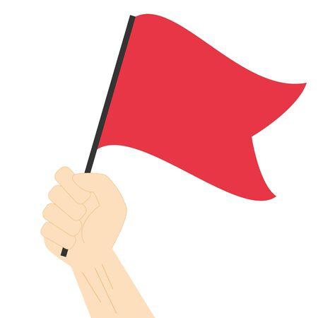 Illustrated hand holding a red flag.