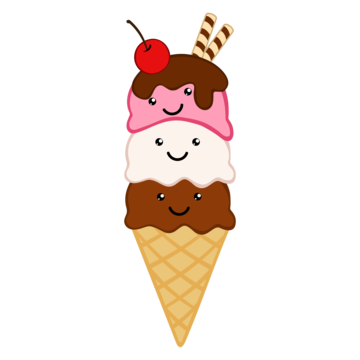 Cartoon of smiling ice cream cone.
