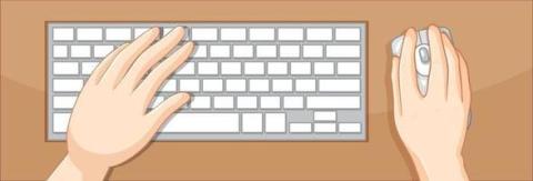 Illustration of hands using a keyboard and mouse.