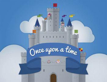 Storybook castle with "Once upon a time" banner.