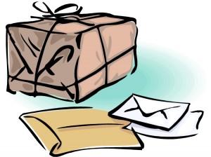 Clipart of mail and a package.