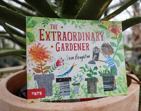 Picture book nested in potted plant