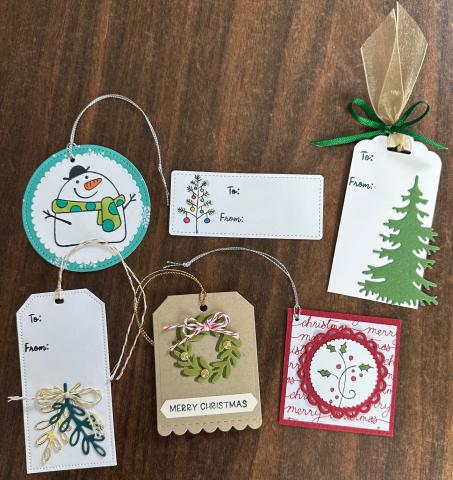 Photo of six holiday gift tags