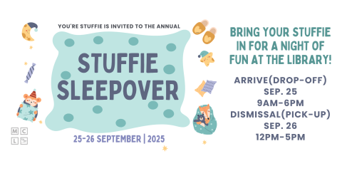 Stuffie Sleepover September 25-26 image with further details.