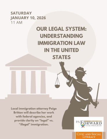 Lady justice with program description