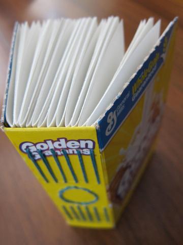 A book made from a cereal box 
