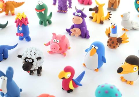 Animals made out of clay.