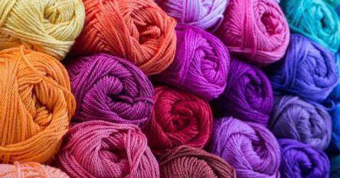 Skeins of colorful yarn.