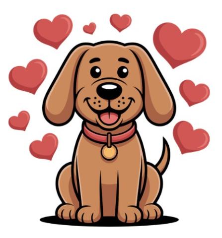 Dog with hearts clipart.
