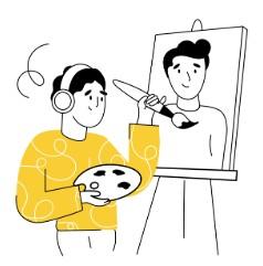 Boy painting a self-portrait.