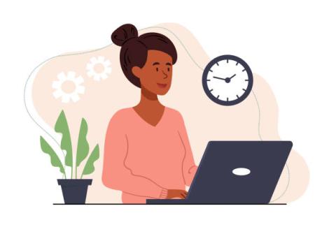 Clipart of woman using computer.