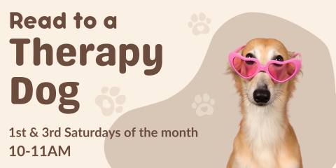 Image of Dog wearing sunglasses to promote the Read to a Therapy Dog program.