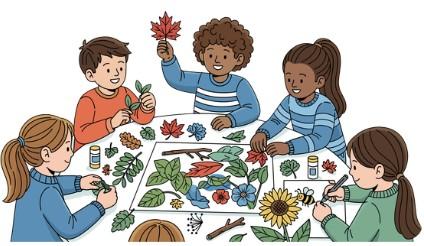 Kids making crafts clipart.