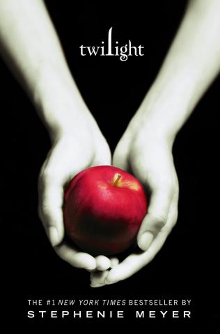 Cover of the Twilight book (pale hands holding a red apple)
