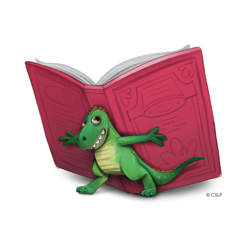 CSLP image dino holding book