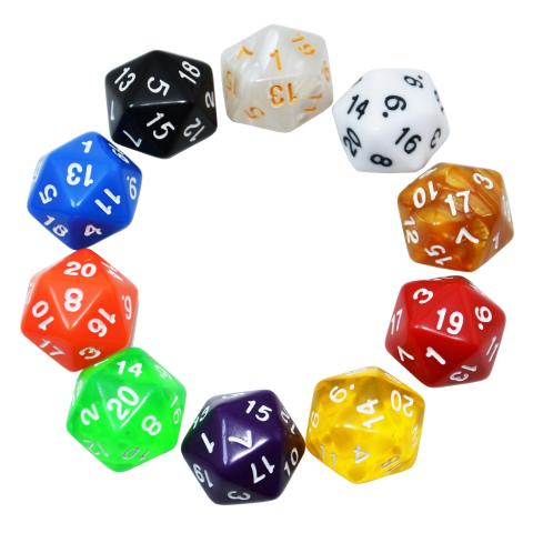 10 20-sided dice in a circle