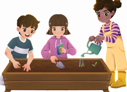 Children planting seeds.